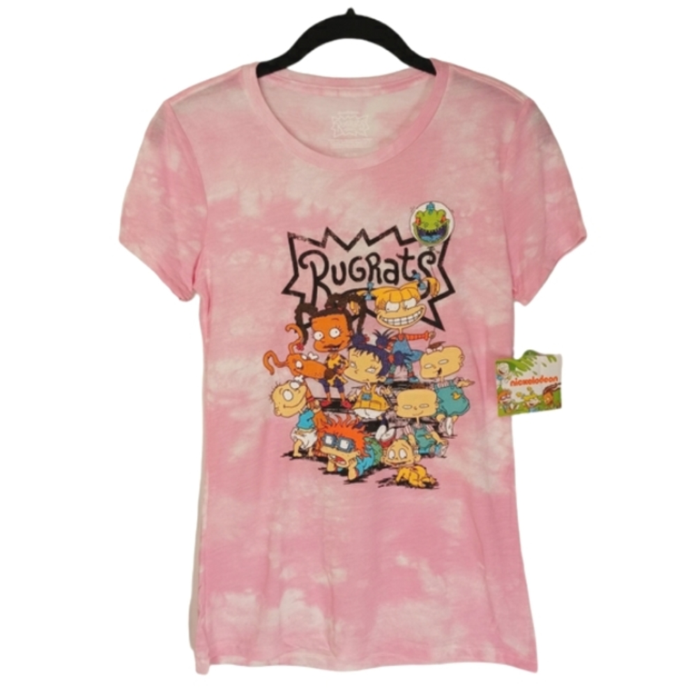 RUGRATS Pink Tie Dye Colorful Graphic Print 90's Cartoon Short Sleeve Top M NWT